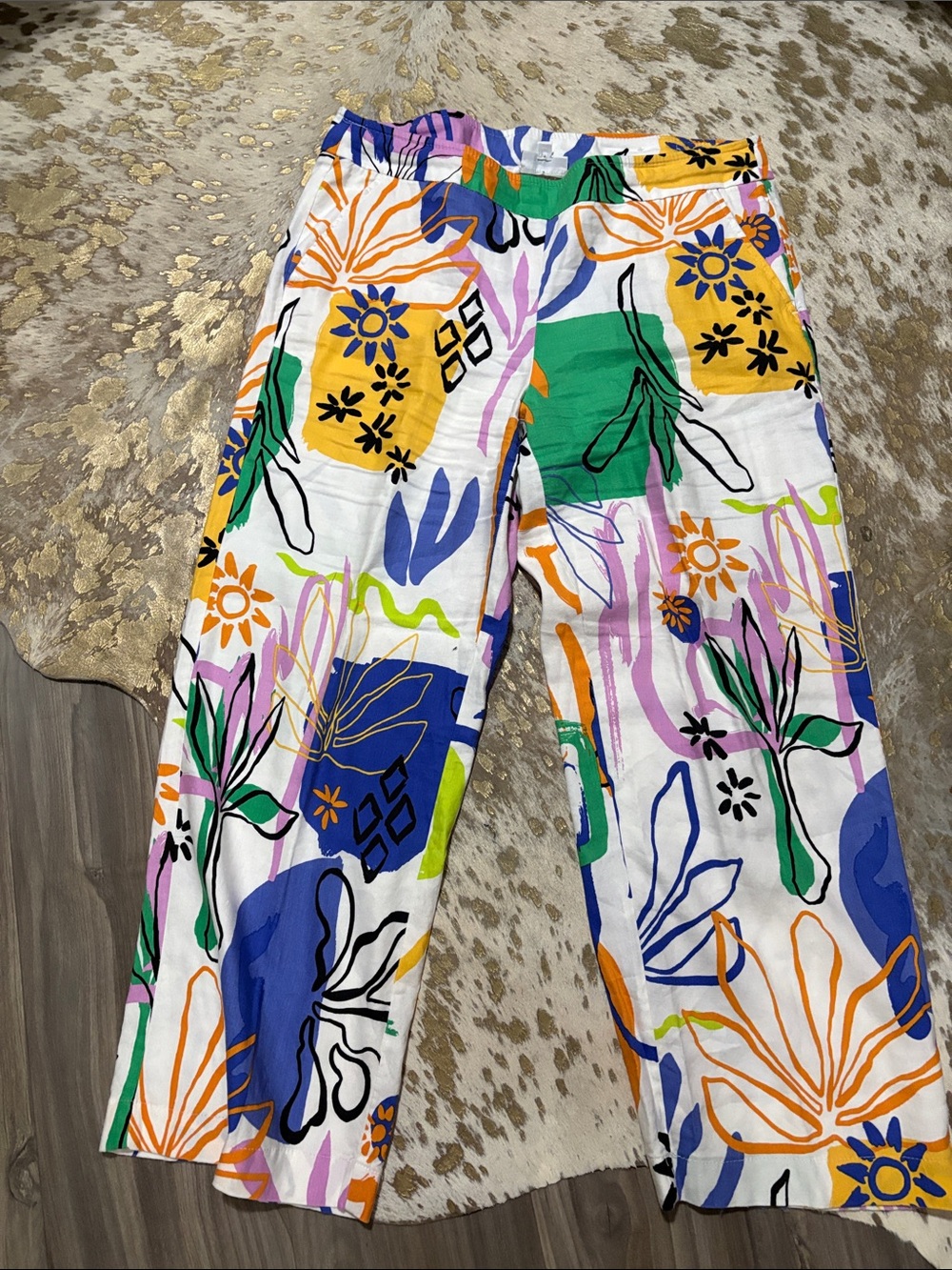 Chico's Multicolor Abstract Floral Pants - Purple, Orange, Green, Blue